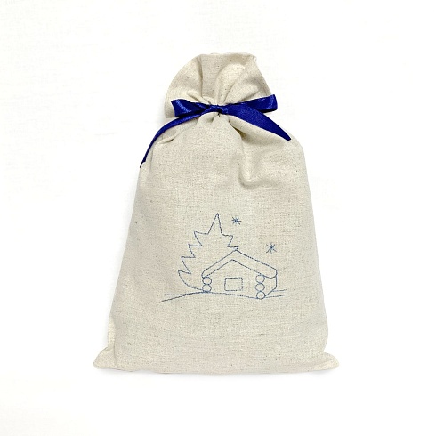 Подарочный мешок (мешок для хранения) "Зимняя деревня" серый